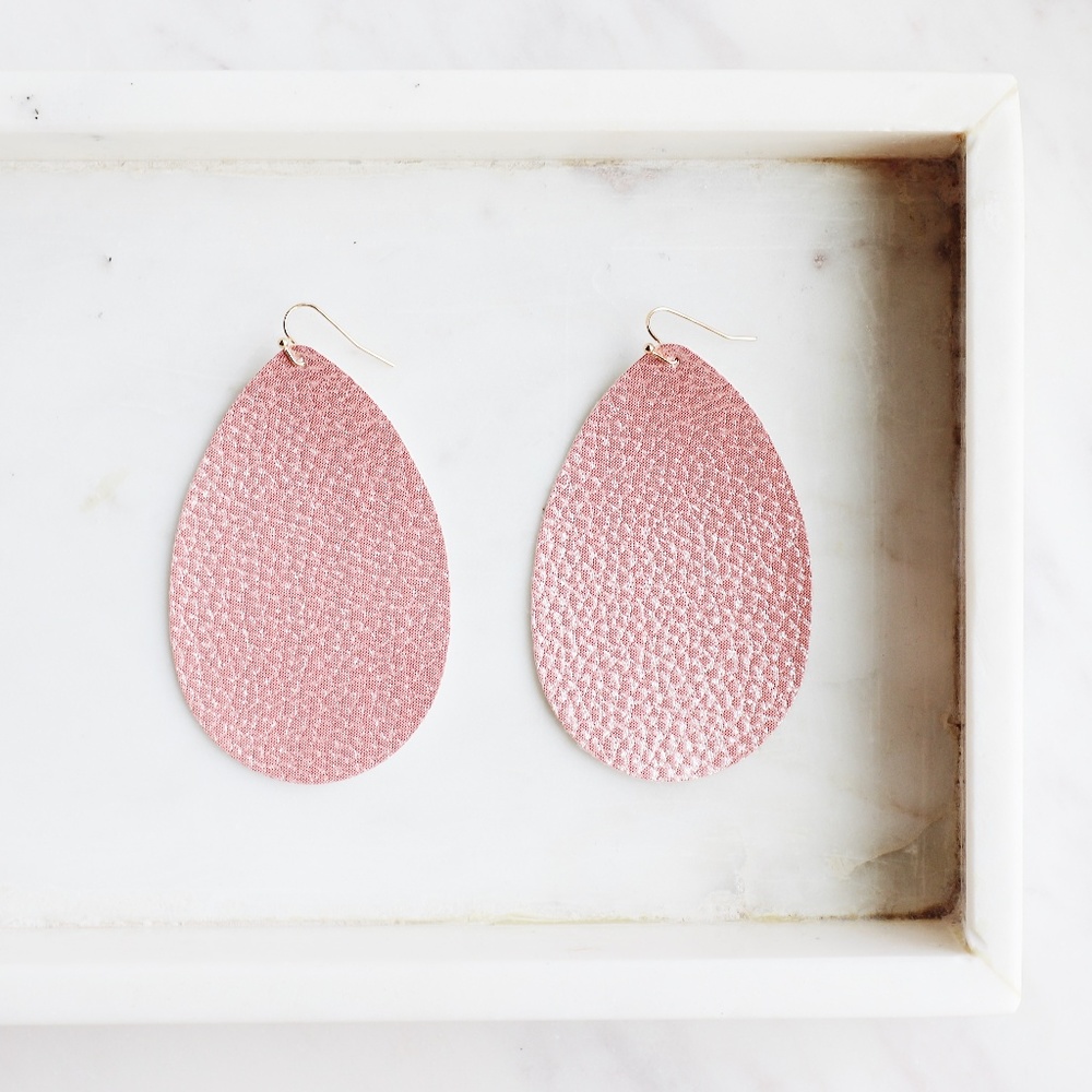Pink Faux Leather Drop Earrings - Picture 1 of 1